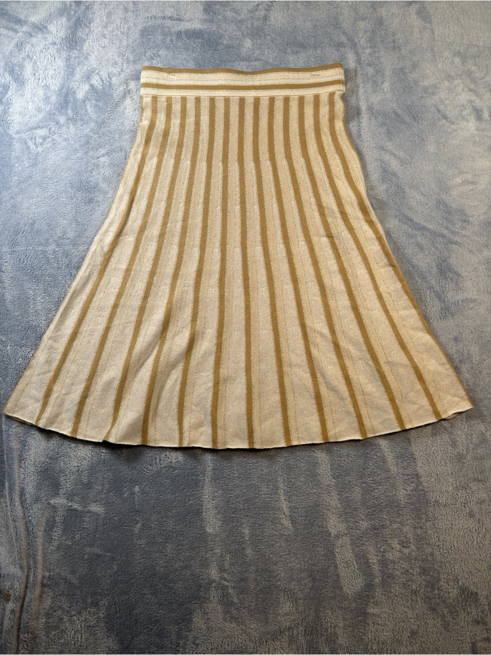 Ann Taylor Cream and Gold Striped A-Line Skirt #3199